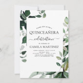 Quinceanera Frühling Botanische Grüne Einladung (Vorderseite)