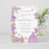 Quinceañera Frühlingsgarten Blumenschmetterling Pa Einladung (Stehend Vorderseite)