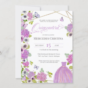 Quinceañera Frühlingsgarten Blumenschmetterling Pa Einladung