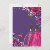Quinceañera Fuchsia Dark Lila Floral Rose Twins Einladung (Rückseite)