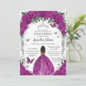 Quinceanera Fuchsia Floral Vintag Silber Brown Einladung (Stehend Vorderseite)