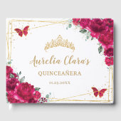 Quinceanera Fuchsia Hot Pink Floral Schmetterlinge Gästebuch (Vorderseite)