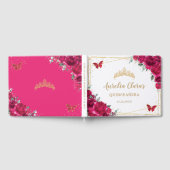 Quinceanera Fuchsia Hot Pink Floral Schmetterlinge Gästebuch (Voll)