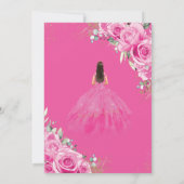 Quinceañera Fuchsia Pink Floral Princess Gold Einladung (Rückseite)