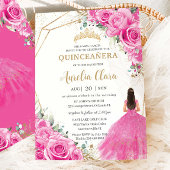 Quinceañera Fuchsia Pink Floral Princess Gold Einladung