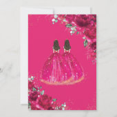 Quinceañera Fuchsia Pink Floral Twins Prinzessinne Einladung (Rückseite)
