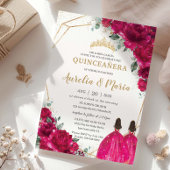 Quinceañera Fuchsia Pink Floral Twins Prinzessinne Einladung