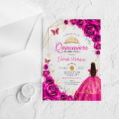 Quinceanera Fuchsia Pink Gold Dress Acryleinladungen