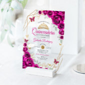 Quinceanera Fuchsia Pink Gold Floral Acryleinladungen