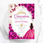 Quinceanera Fuchsia Pink Gold Floral Einladung