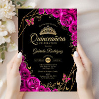 Quinceanera Fuchsia Pink Schwarzes Gold