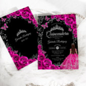 Quinceanera Fuchsia Pink Silver Black Einladung