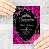 Quinceanera Fuchsia Pink Silver Black Einladung