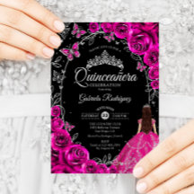 Quinceanera Fuchsia Pink Silver Black