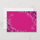 Quinceanera Fuchsia Pink Silver Floral Reply RSVP Karte (Rückseite)