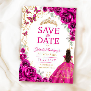 Quinceanera Fuchsia Rosa Gold Blumenstrauß Save The Date