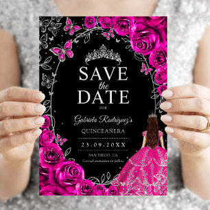 Quinceanera Fuchsienrosa Schwarz Silber Save The Date