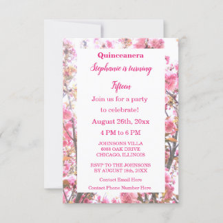 Quinceanera Fünfzehnte Geburtstag Pink Cherry Flor Einladung