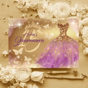 Quinceanera-Funkeln Gold Lila Kleid Einladung