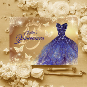 Quinceanera-Funkeln Gold Navy-Kleid  Einladung