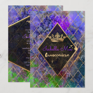 Quinceanera/Galaxie/Neon Violett/Prinzessin/Krone Einladung