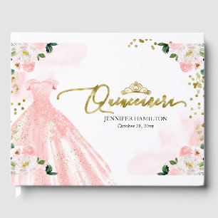 Quinceanera-Gästebuch Rosa Kleid Blumenmuster Gästebuch