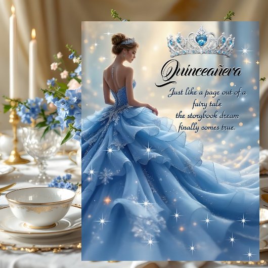Quinceanera Geburtstag Aschenputtel Blau Silberkle Einladung