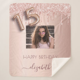 Quinceanera Geburtstag Foto Rose Gold rosa Tropfen Sherpadecke