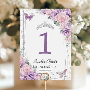 Quinceañera Geburtstag Lila Lilac Pale Pink Floral Tischnummer