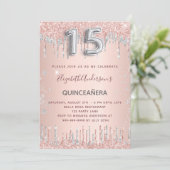 Quinceanera Geburtstag Rose Gold Silber Glitzer Einladung (Stehend Vorderseite)