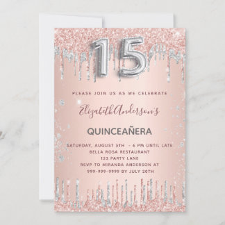 Quinceanera Geburtstag Rose Gold Silber Glitzer Einladung