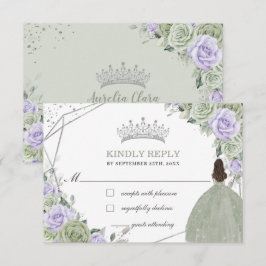 Quinceañera Geburtstag Sage Green Lavendel Floral RSVP Karte