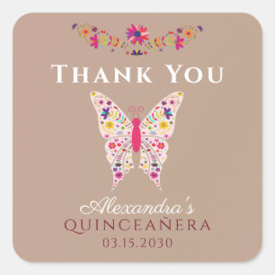 Quinceañera Geburtstags Dankeschön Quadratischer A Aufkleber