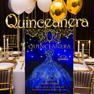 Quinceanera Geburtstags- Königlich Blaues Feder-Di Einladung