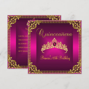 Quinceanera Geburtstags-Rosa-Tiara Gold-Edelstein- Einladung