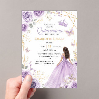 Quinceanera-Geburtstagseinladung, Lila Mis Quince Acryleinladungen