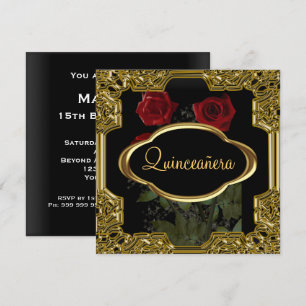 Quinceanera-Geburtstagsfeier Gold Schwarz Einladung