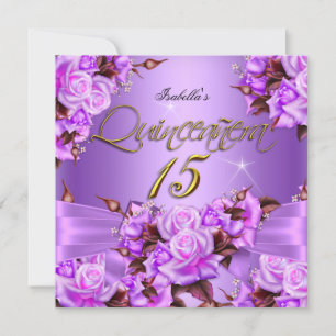 Quinceanera-Geburtstagsfeier Lila Rosa Rosen-Schle Einladung
