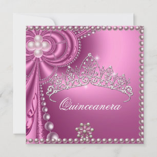 Quinceanera-Geburtstagsfeier Pink Weiße Perle Einladung