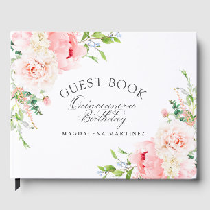 Quinceanera-Geburtstagsfeier Rosa Floral Benutzerd Gästebuch