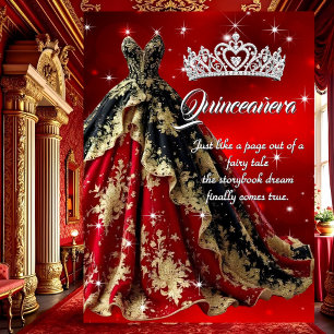 Quinceanera-Geburtstagsfeier Rot Gold Schwarz Klei Einladung