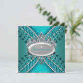 Quinceanera Geburtstagsparty Aquamarin Blue Beads Einladung (Stehend Vorderseite)