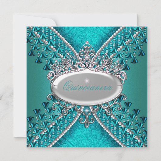 Quinceanera Geburtstagsparty Aquamarin Blue Beads Einladung (Vorderseite)