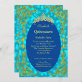 Quinceanera Geburtstagsparty Aquamarin Gold Einlad Einladung (Vorne/Hinten)