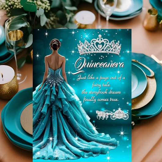 Quinceanera Geburtstagsparty Aquamarine Silberbefö Einladung