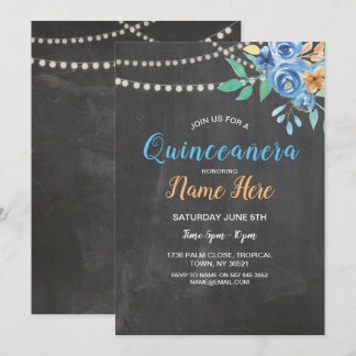 Quinceañera Geburtstagsparty Blume Blauer Einladun Einladung