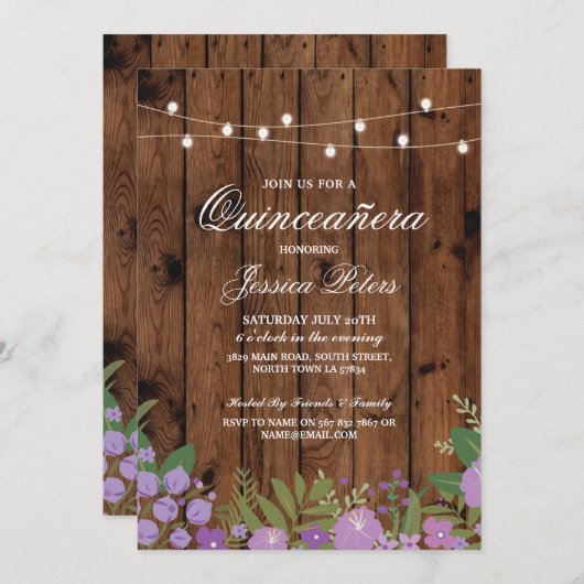 Quinceanera Geburtstagsparty Blumenholz Einladung (Vorne/Hinten)