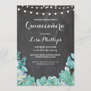 Quinceanera Geburtstagsparty Chalk Sukkuline Einla Einladung