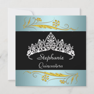 Quinceañera Geburtstagsparty Gold aquamarine Juwel Einladung