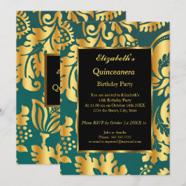 Quinceanera Geburtstagsparty Gold Aquamarine schwa Einladung